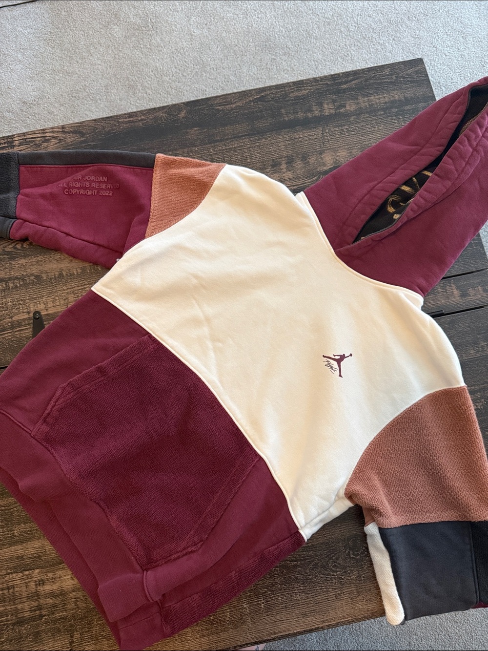 Unique Men’s size small Jordan Colorblock Hoodie in Burgundy, Cream & Rust
